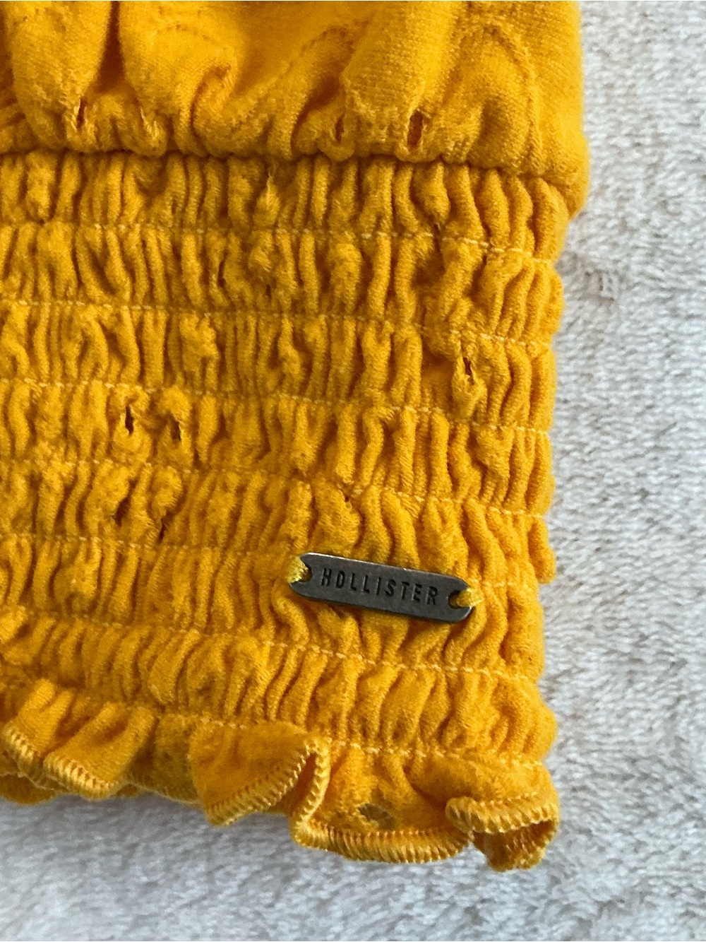 Hollister Smocked Waist Eyelet Embroidery Top Medium - Mustard Puff Sleeve - Picture 4 of 10